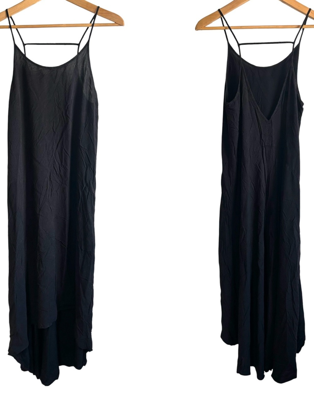 Bear Dance Festival Brandished Black High-Low Crinkle Spaghetti Strap Slip Dress